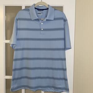 CHAPS 78 Men's Stay-Dry Polo Golf Shirt Button Front Striped Blue White Sz L